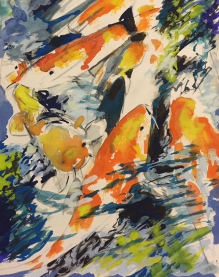 Koi 2 - Upstream Series, 11" x 7", Gouache