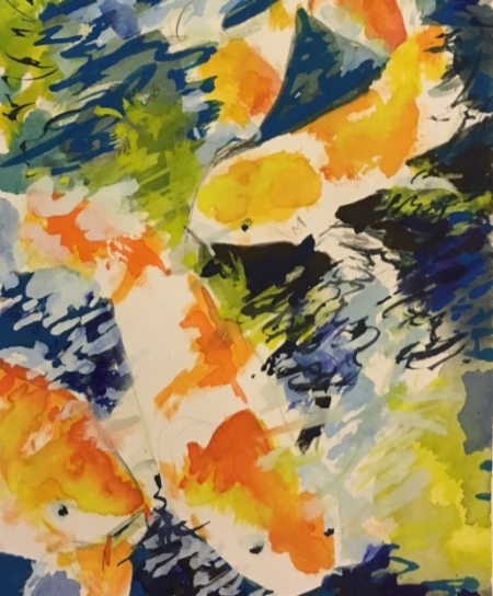 Koi 3 - Upstream Series, 11" x 7", Gouache