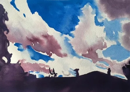 Upstate View in Nepals, 7 1/2" x 10 1/2", gouache 