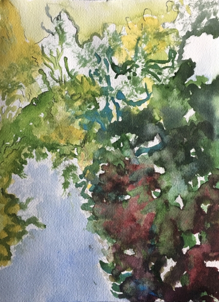 Abstracted Greens (the shapes intertwine within), 12" x 9", Watercolor