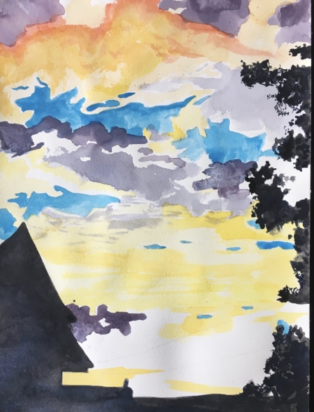 Vermont Studio Center Sunset (Homage Jeni Lee), 12" x 9", Watercolor