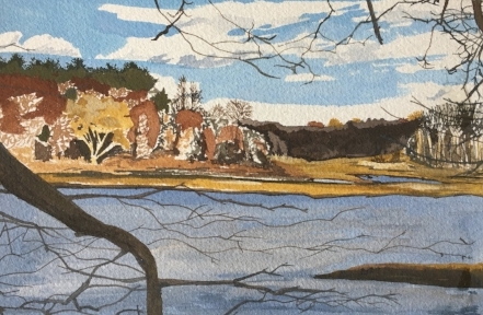 Hiking at Ships' Hole Farm, 6" x 9", Gouache