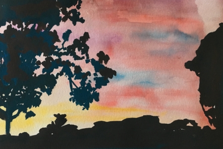 Ships' Hole Farm Sunset, 6 1/2" x 9 1/2", Watercolor