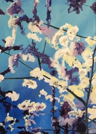 SPRING: Cherry Blossom (LIU Brookville), 40" x 30", oil and acrylic