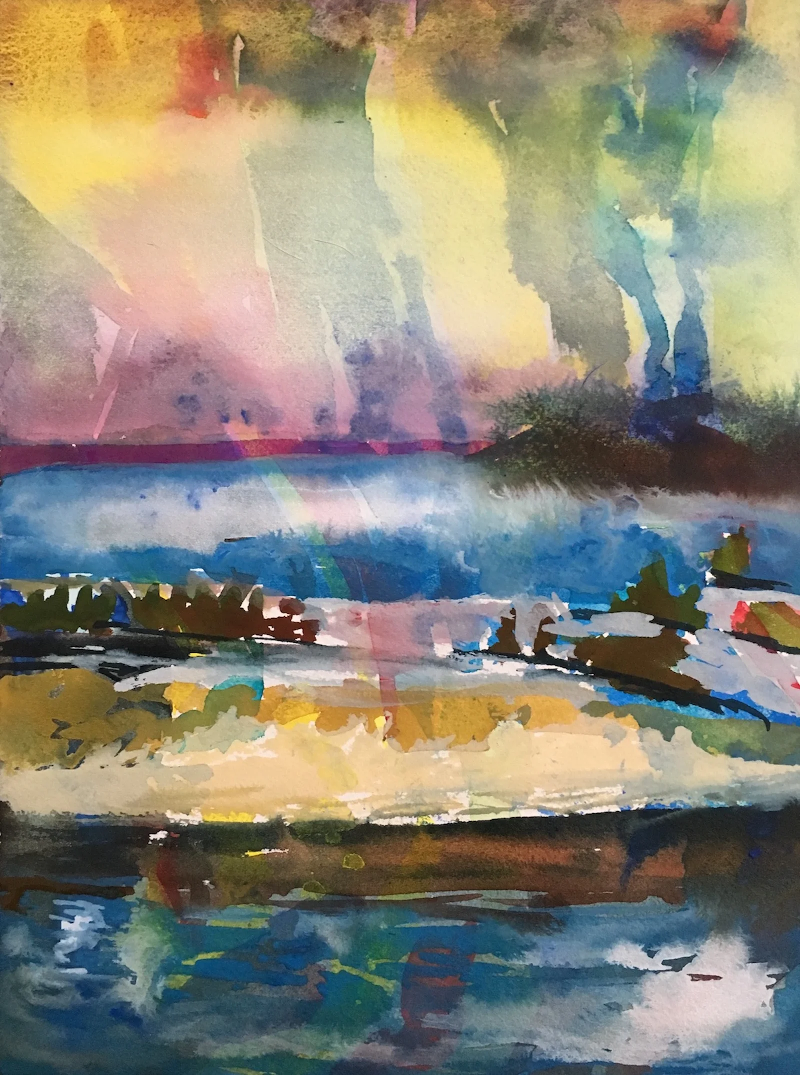 Smithtown View, 12" x 9", gouache 