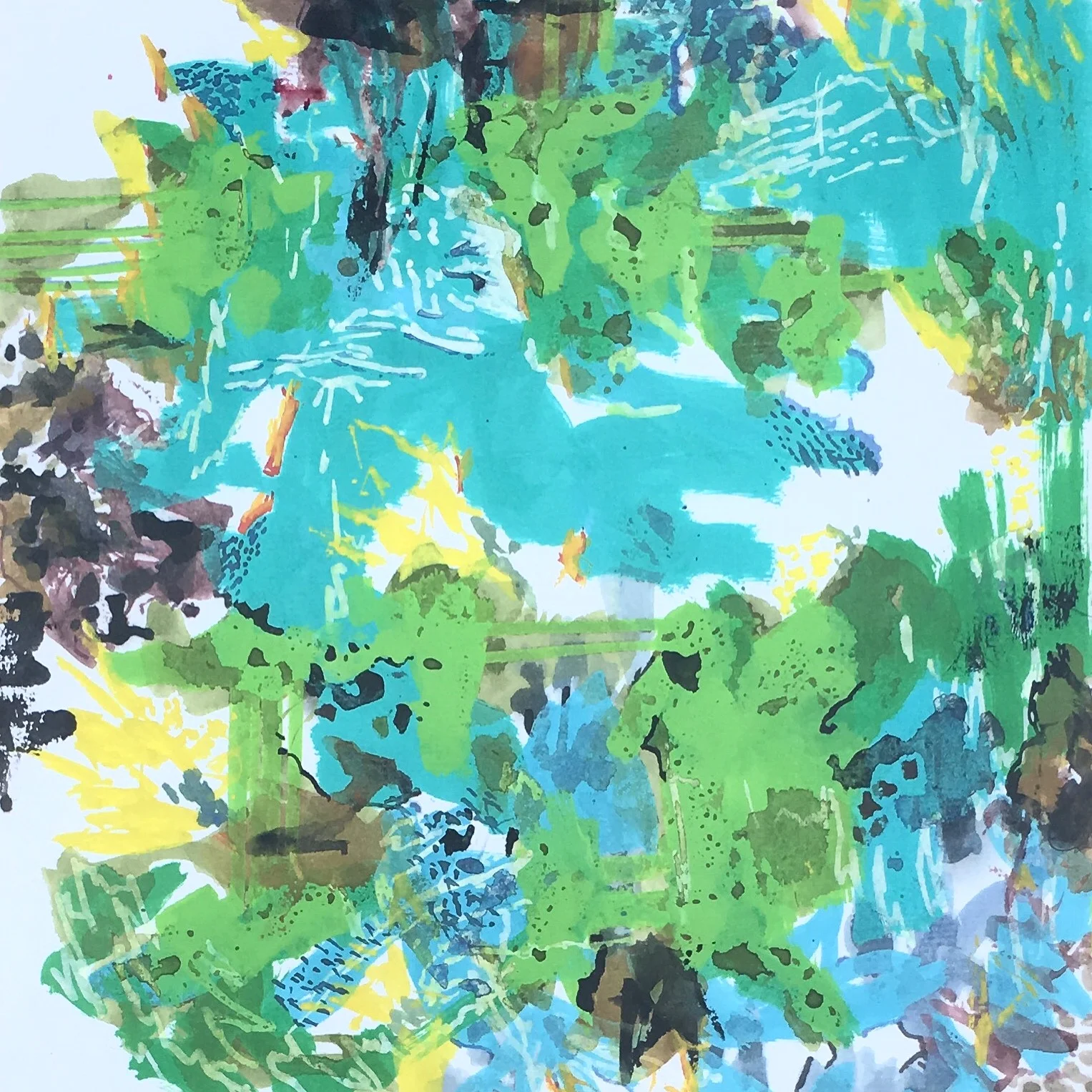 Spring Puddle, 17 1/8" x 17", watercolor