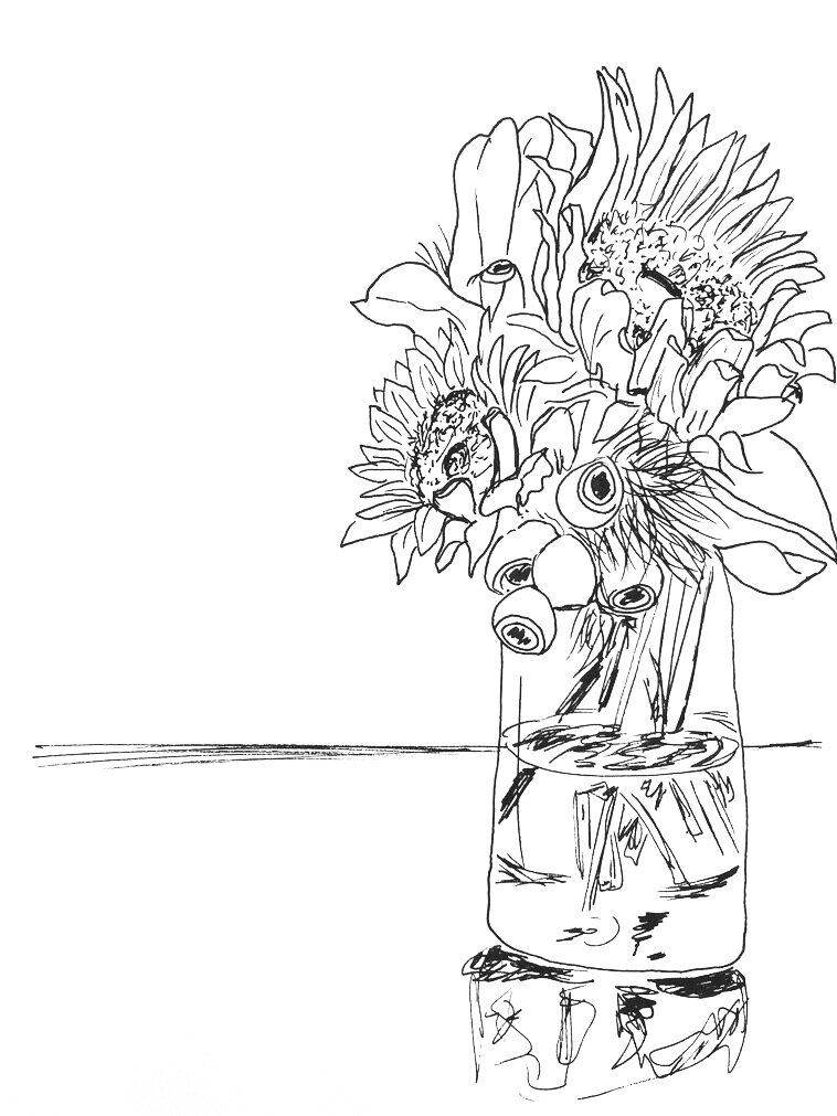 Sunflower #1, 8.5" x 5.5", ink