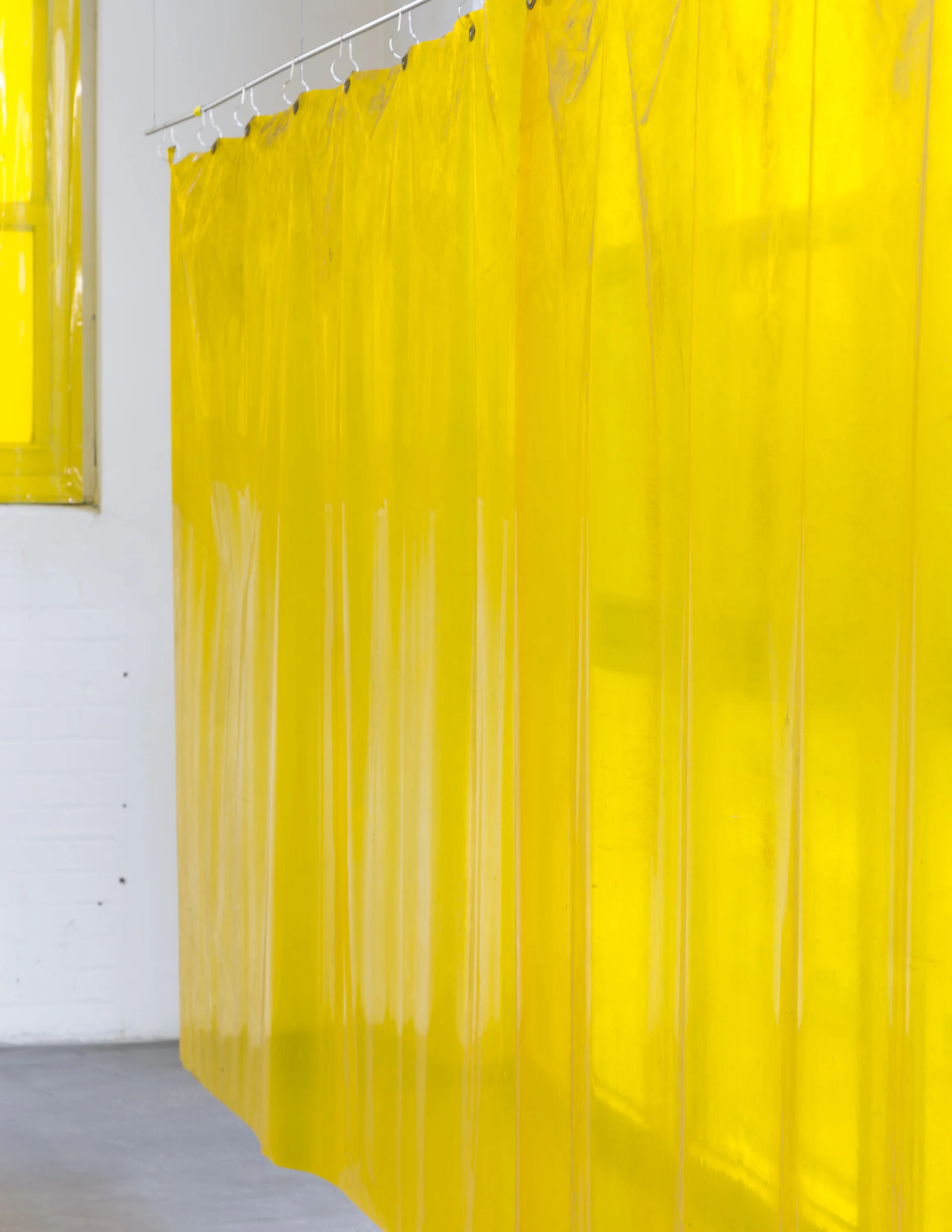 Hanging out 2018 Works in collaboration with Kristine Eudey Video, foam, plastic sheeting, radio, PVC welding curtains, slept-on copper, vinegar, found steel