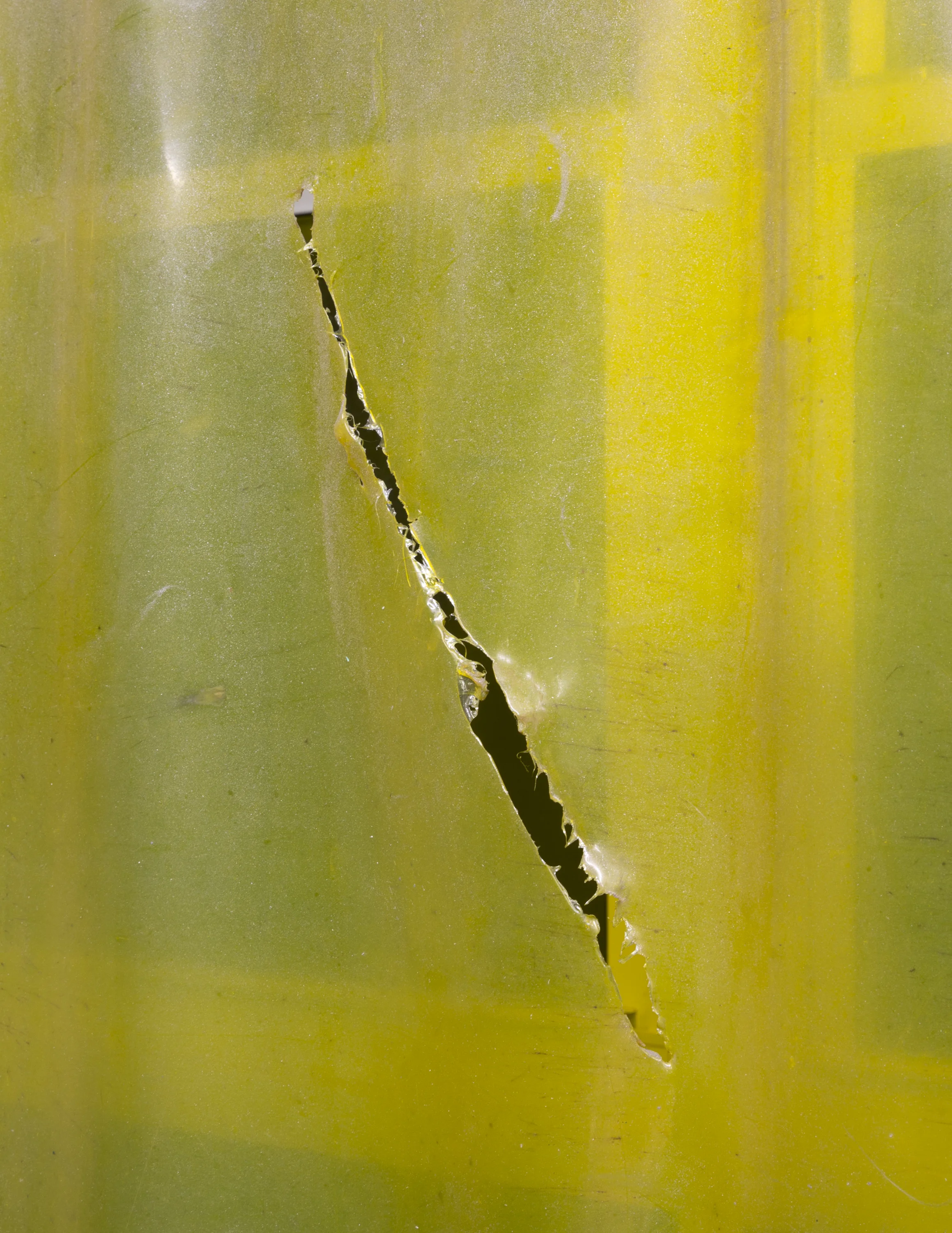 Hanging out 2018 Works in collaboration with Kristine Eudey Video, foam, plastic sheeting, radio, PVC welding curtains, slept-on copper, vinegar, found steel