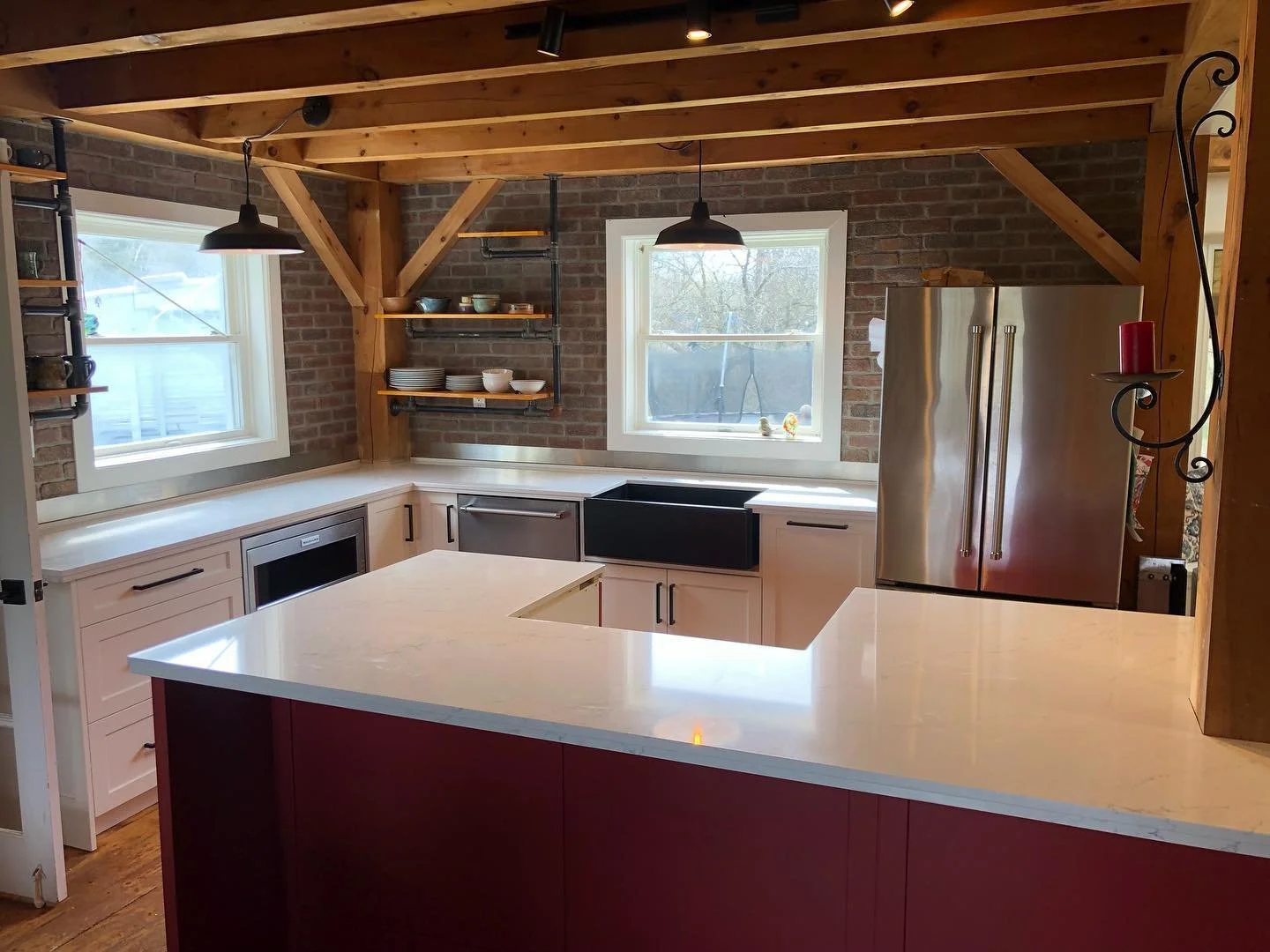 LG Viatera Muse Quartz countertops with apron undermount sink.