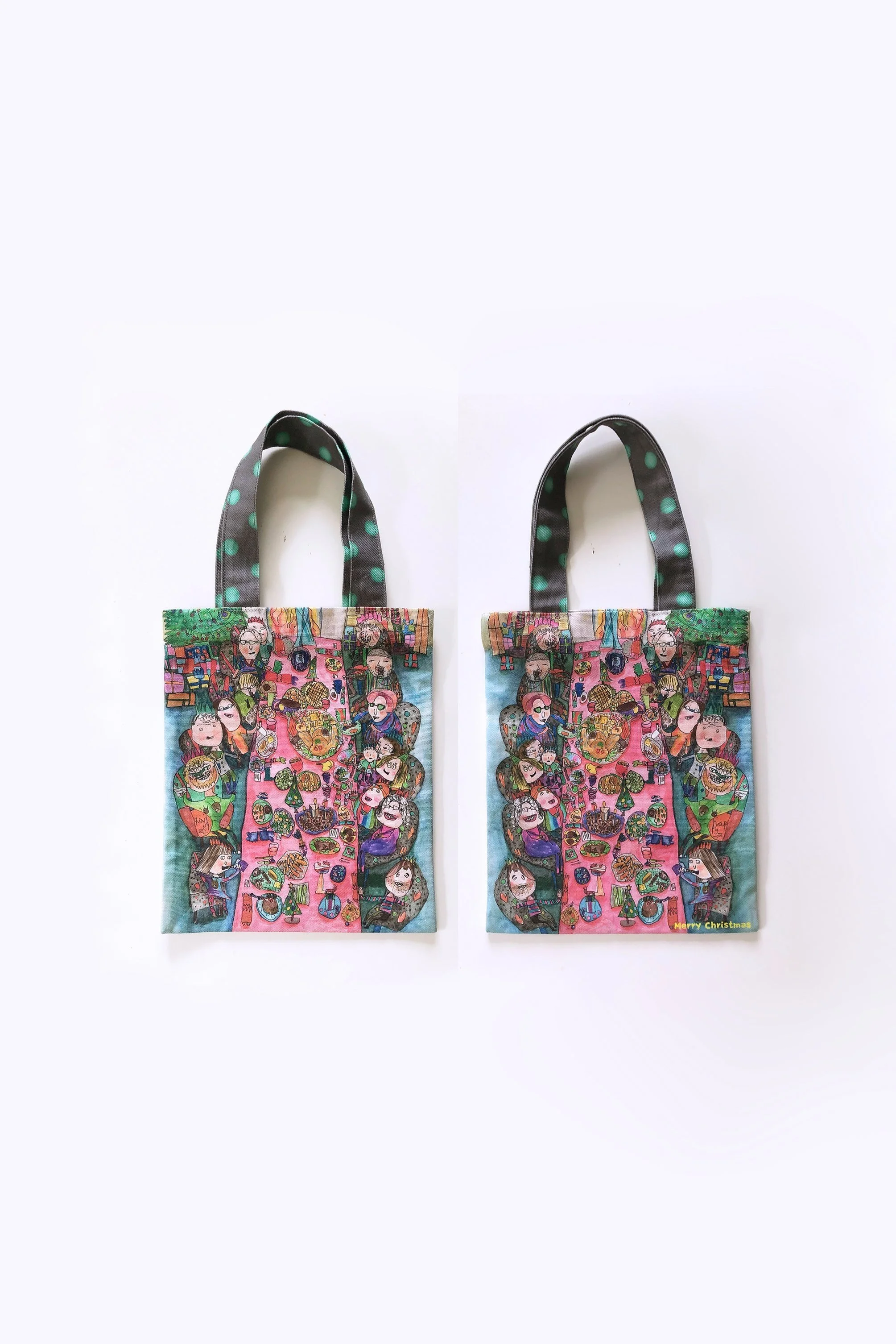 Family Xmas Dinner---- Small Big Tote Bag---Lovely Christmas Gift Bag