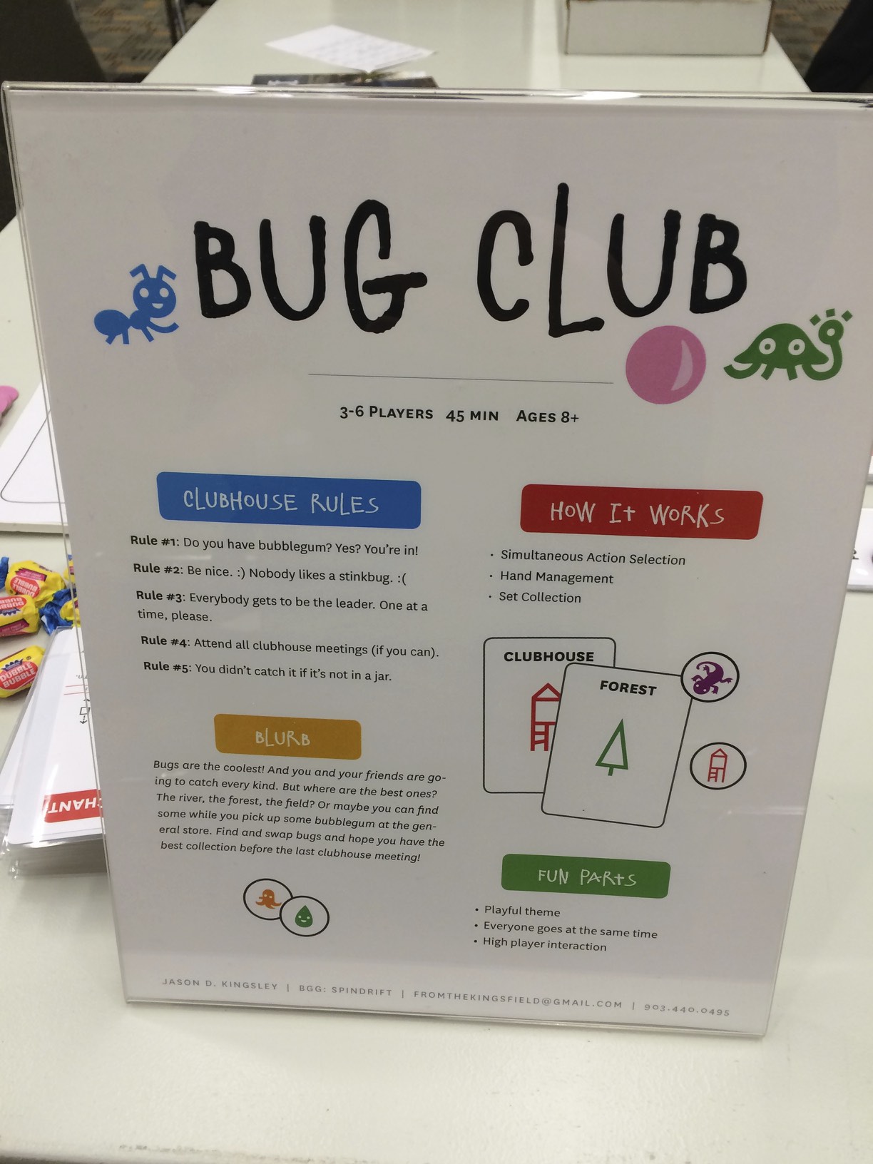 Perhaps my favorite game sign from Unpub 5. The players and pay time text under the title was a bit small. All the rules to play the game are on the sign!