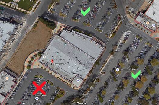 Please park where the green checks are. Leave red X parking for Trader Joe's.