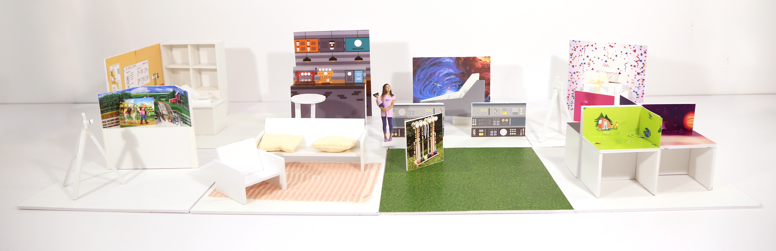 In addition to product concepts, we created small dioramas for 8 potential retail experiences to use as a 3D card sort activity in combination with the storyboards in the user studies.