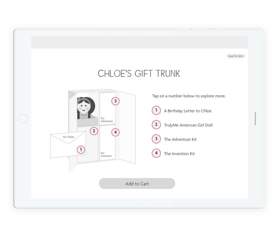 We created a wireframe prototype for the digital portal to describe gift trunk configuration.