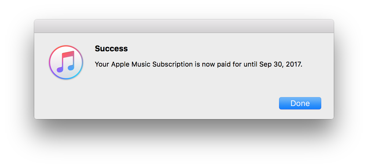 The confirmation modal that pops up after you click and confirm "Extend Your Membership." only after seeing this was I confident that the membership extension would actually work, despite what Apple Support told me.