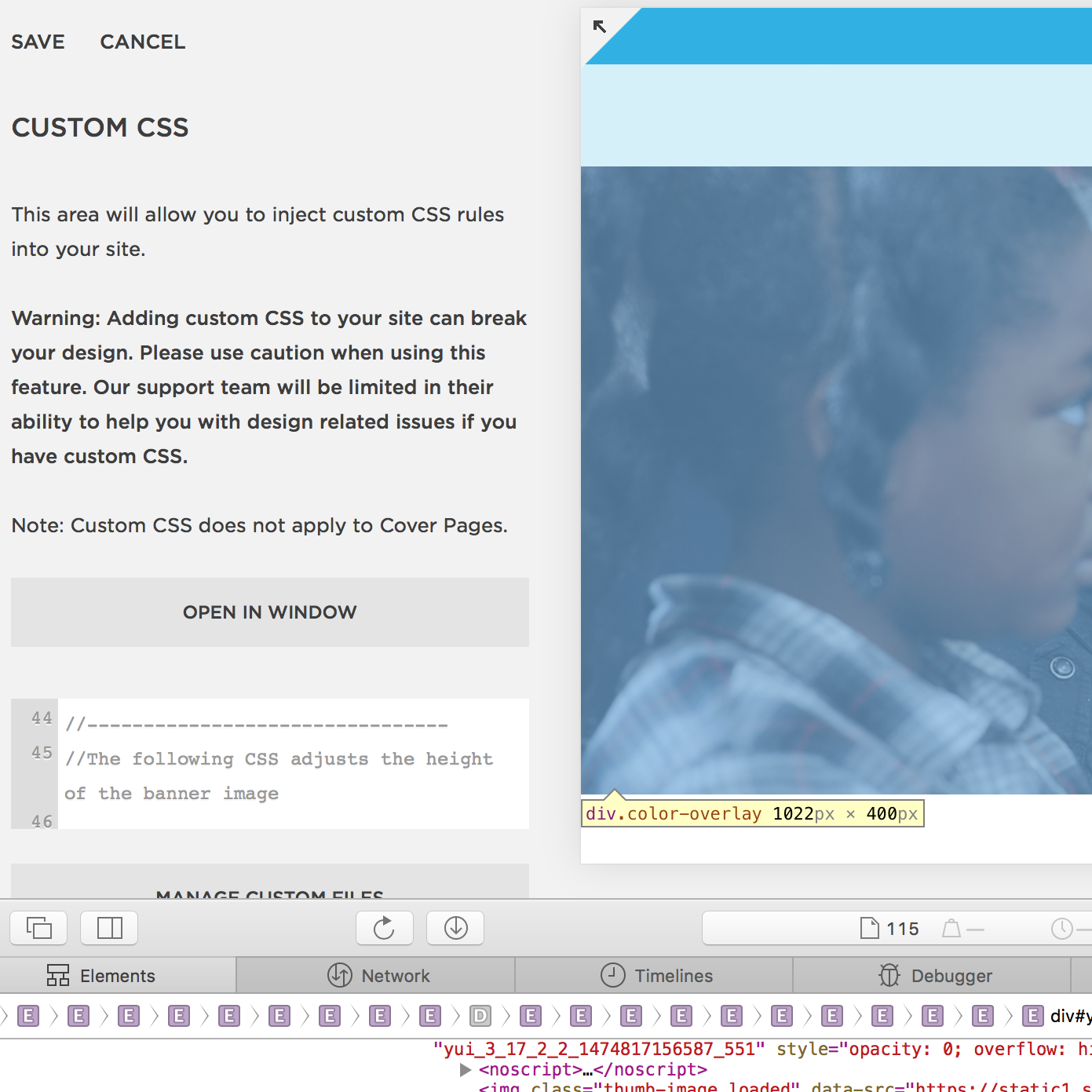 Adjusting the height of promoted gallery banner images in Squarespace's Bedford template