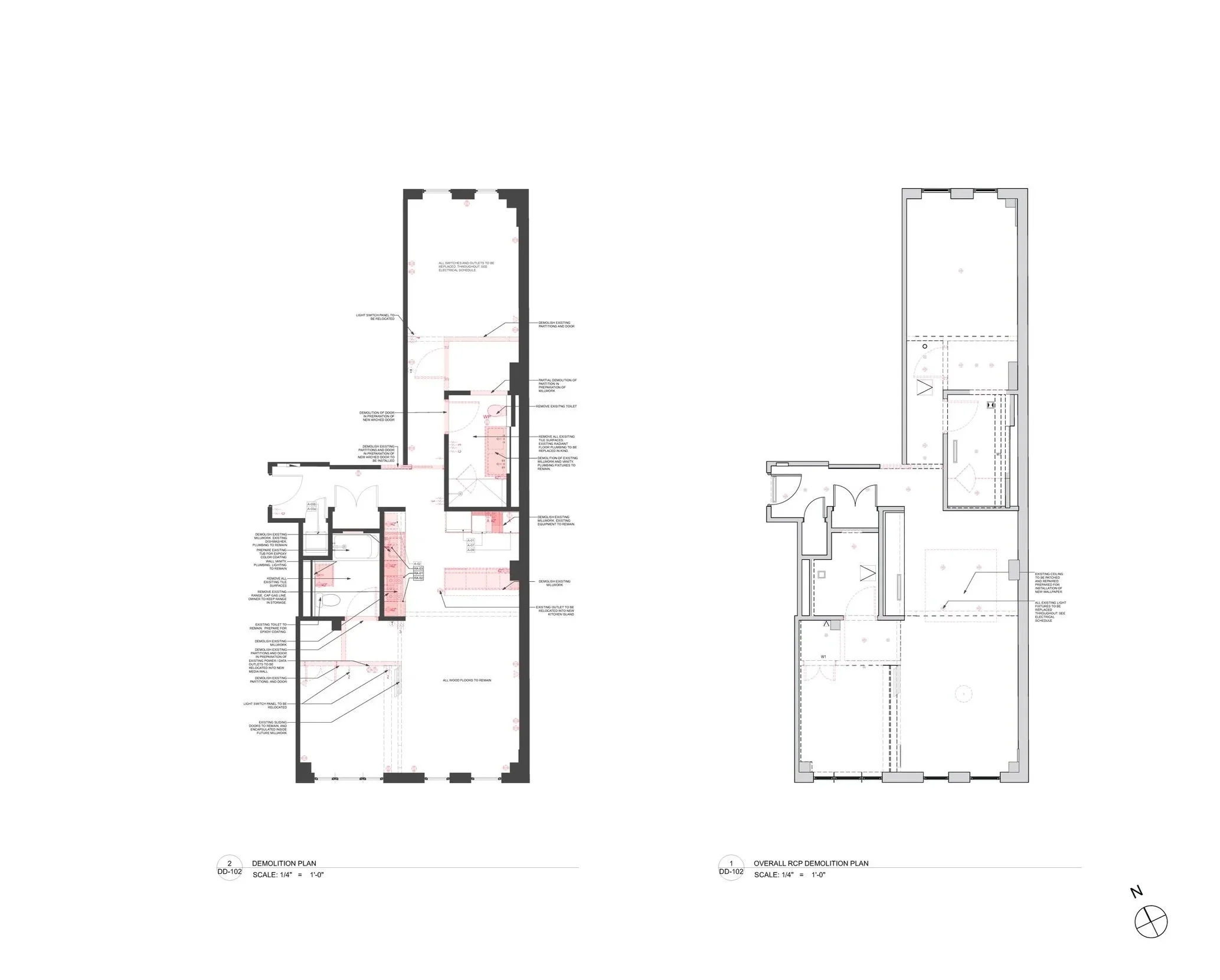 NYC approval drawings: existing conditions floor plans, annotated and dimensioned.