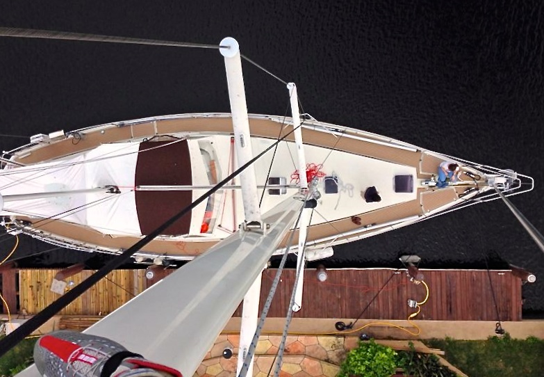 November 2013 photo from the top of the main mast. That's the Seaman's right foot.