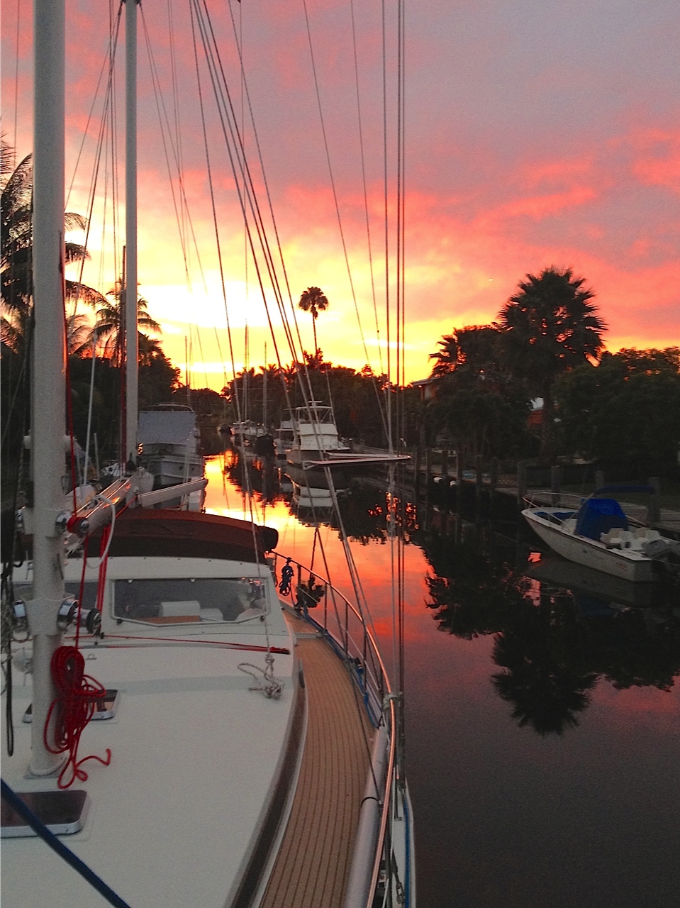 Fort Lauderdale is filled with canals like the canal between Orange Isle street and Tangelo Isle street. 31 March 2014, 7:45 PM.