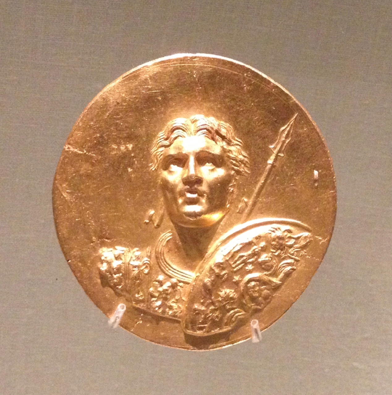 Memorial coin issued for the Alexandreia Games in Macedon during Roman times, sometime between 218 and 250 A.D. Instead of the usual profile view, Alexander faces us while looking forward and upward. Out of the 20 surviving coins, with various designs, Gulbenkian got eleven, and The Walters got three. The games collectors play. iPhone 4S, 19 October.