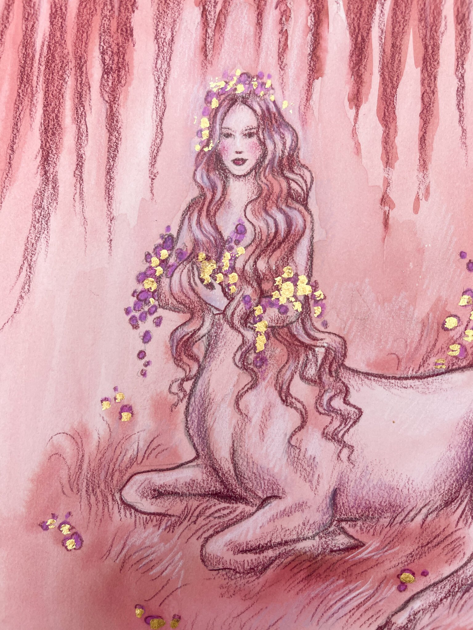 Centauress 2, detail 2, ink, colored pencil and 23 k gold leaf on paper, 11x14_, Jessica Libor 2021.jpg