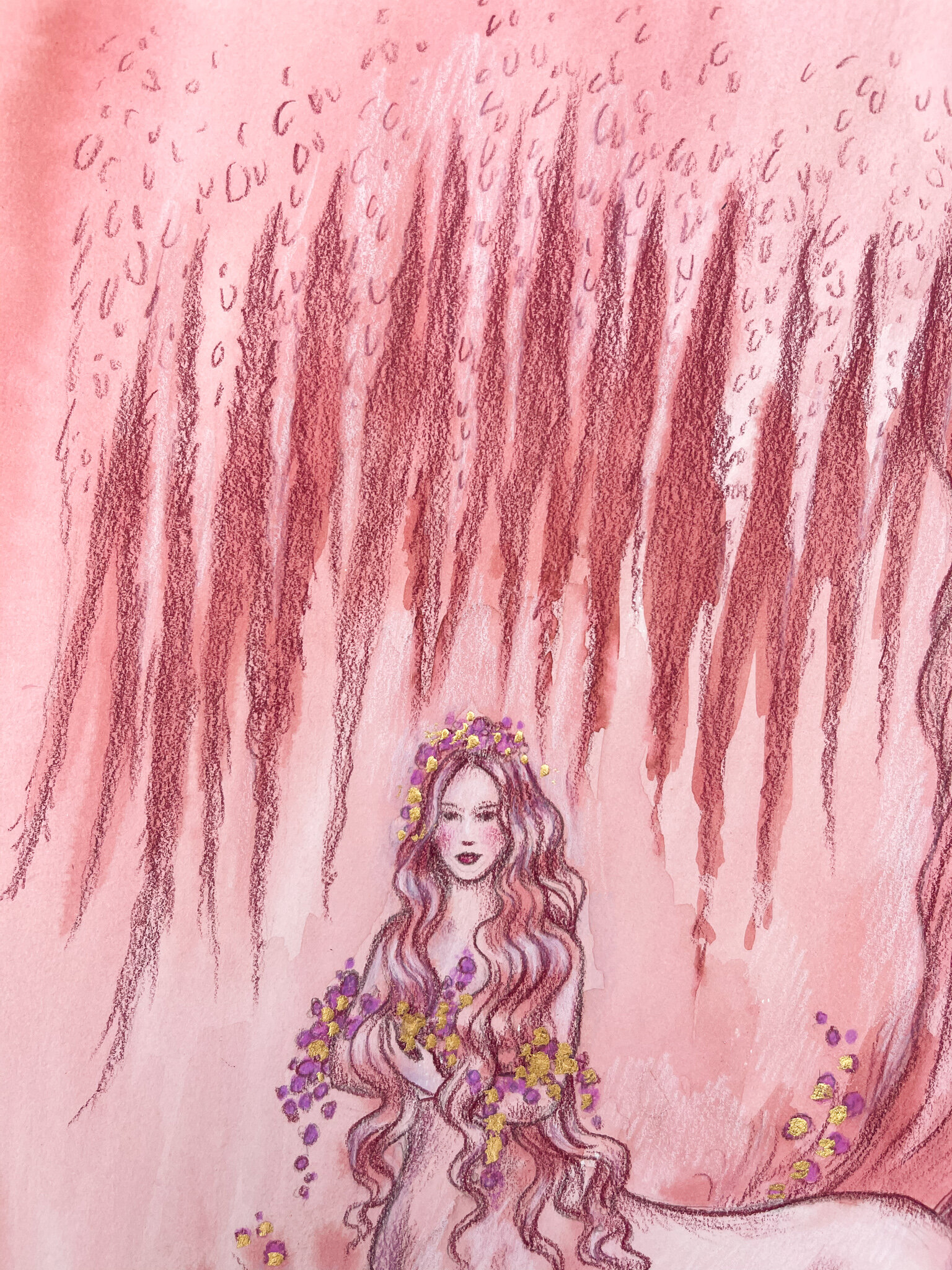 Centauress 2, detail 4, ink, colored pencil and 23 k gold leaf on paper, 11x14_, Jessica Libor 2021.jpg