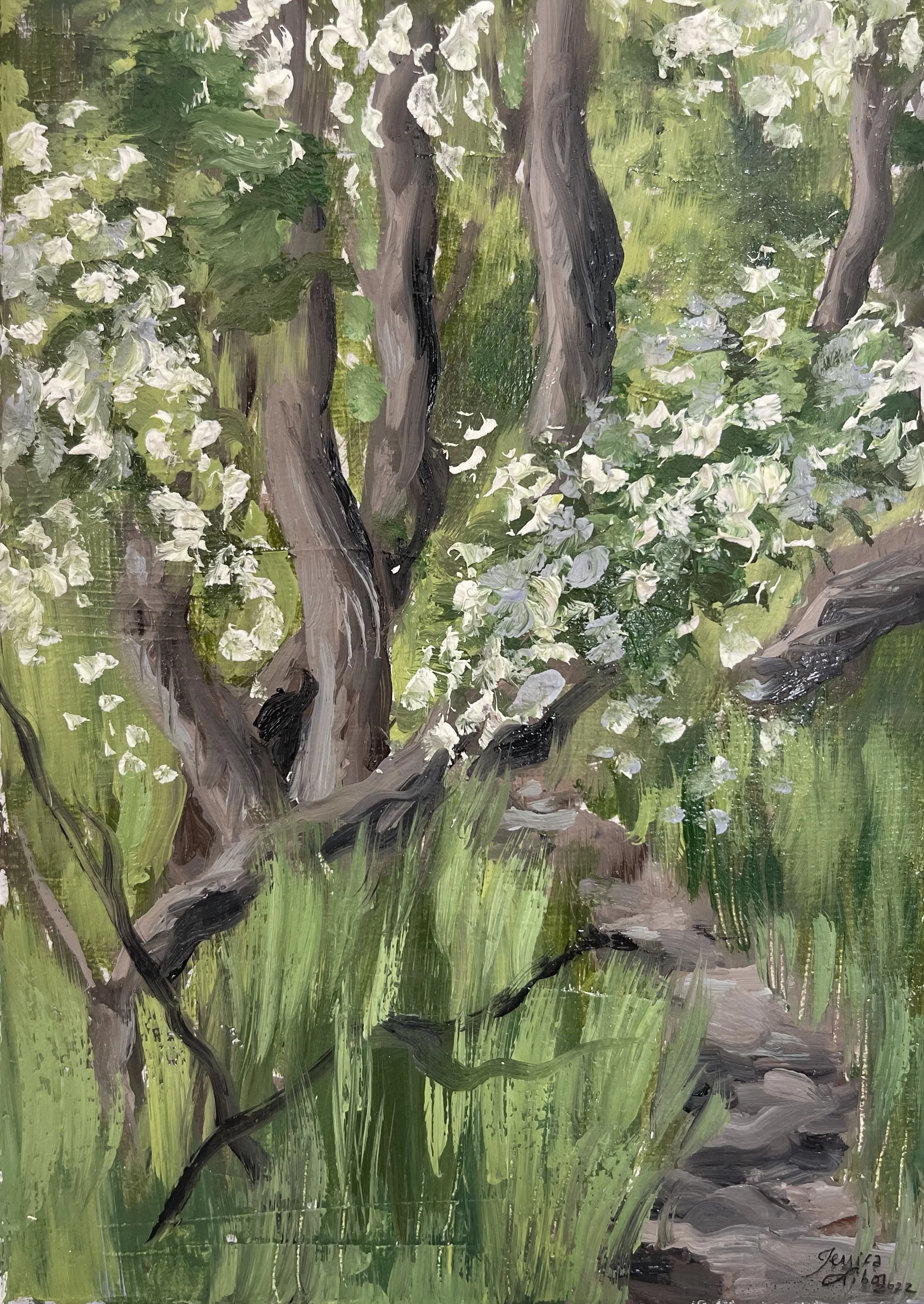 Up the Path, oil on canvas, 5%22 x 7%22, by Jessica Libor 2022.jpg