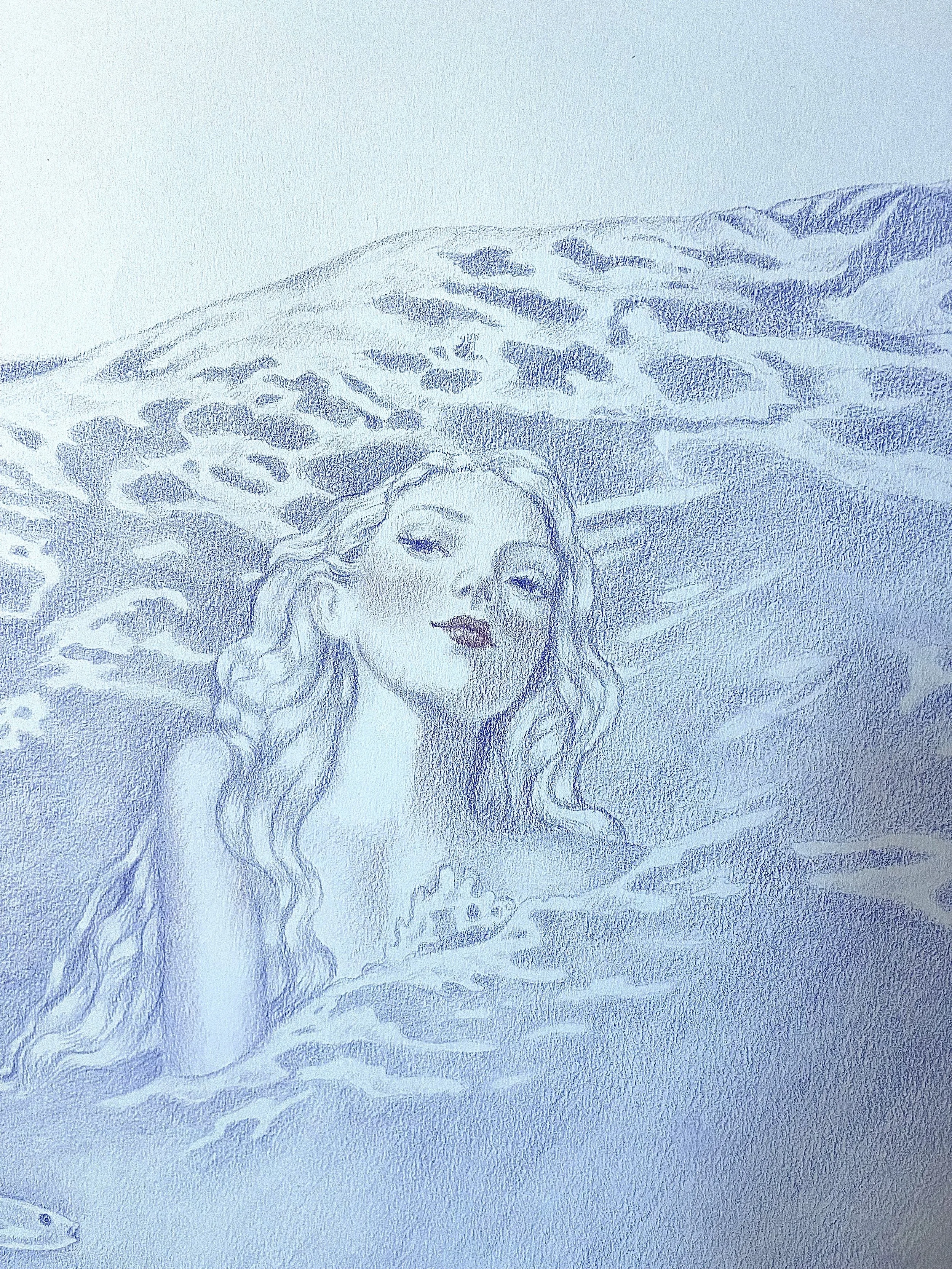 Lavender Mermaid with Silverside (detail), colored pencil, 15.5x18.5", inquire