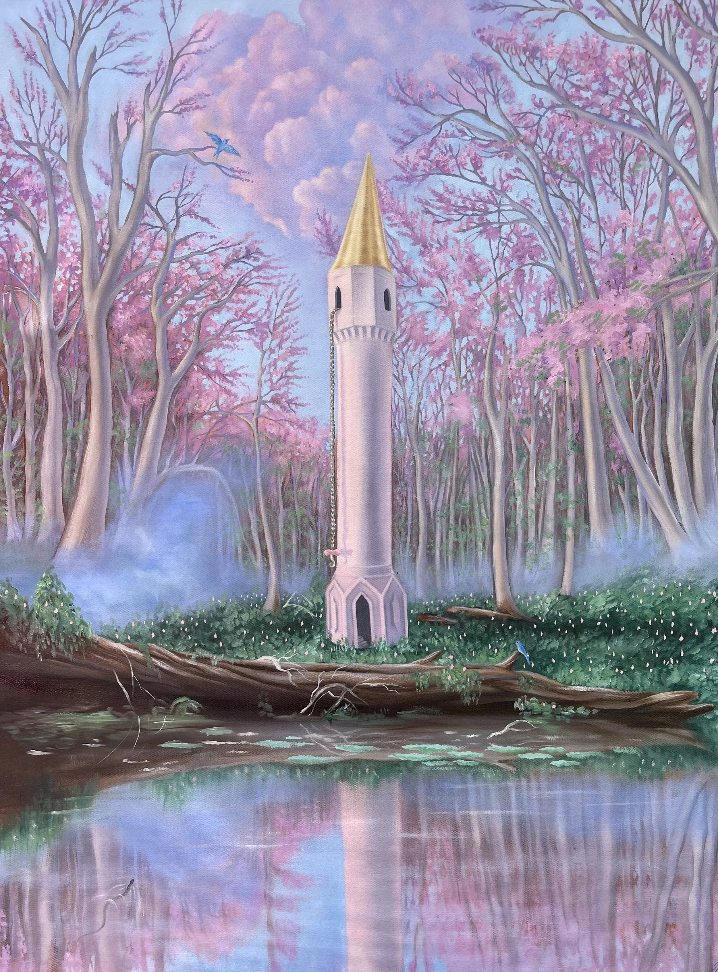 Pink Tower, oil on canvas, 24 x 36". 