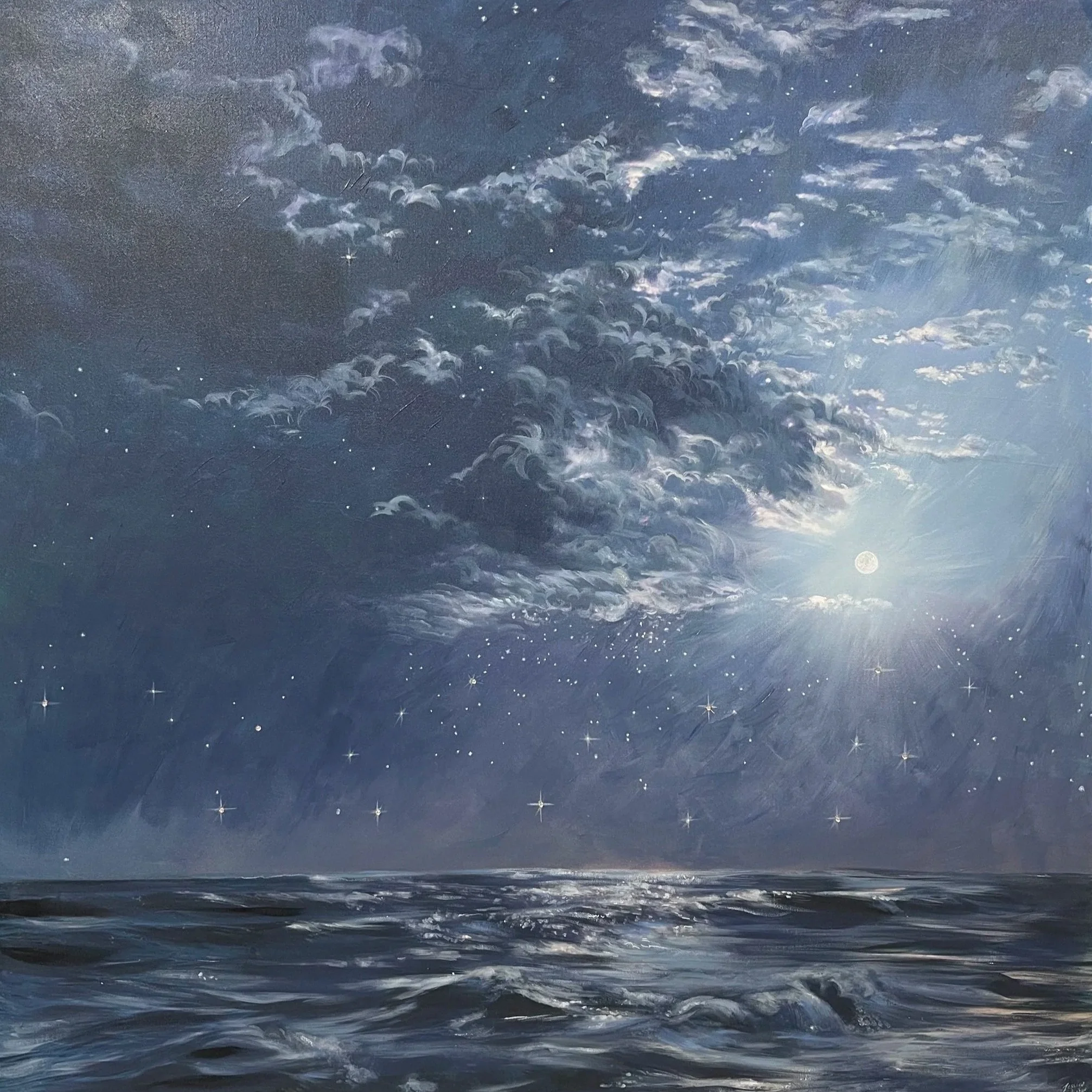 Moonlit Waves Reverie, acrylic, 36 x 36", inquire