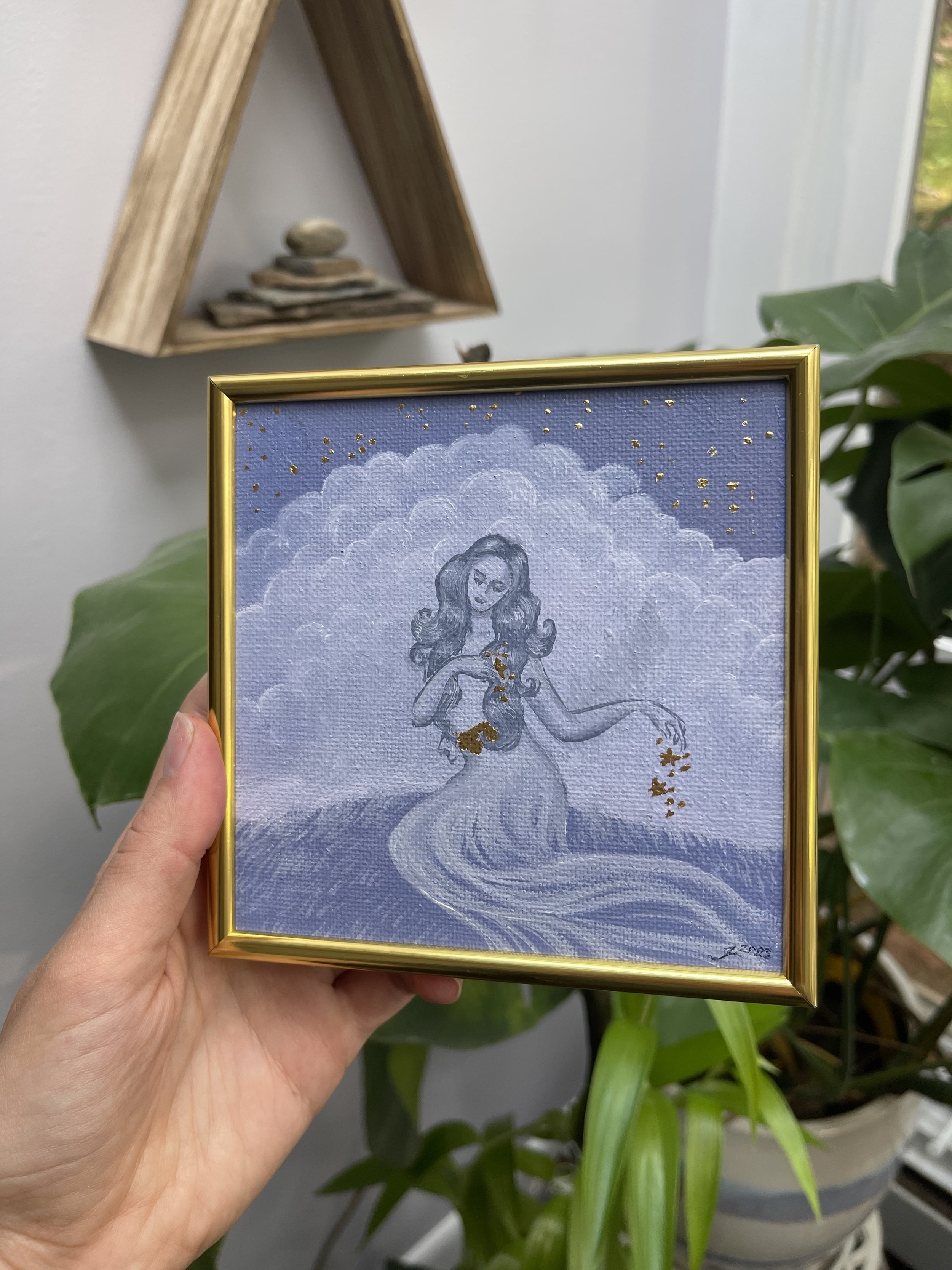 Violet Star, handheld, oil and 23 karat gold leaf on canvas, 5%22 x 5%22, by Jessica Libor 2023.jpg
