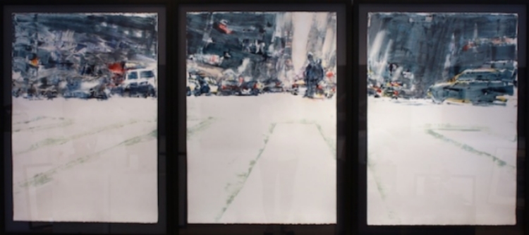  Downtown 41 x 88.5 (triptych) Watercolour SOLD 