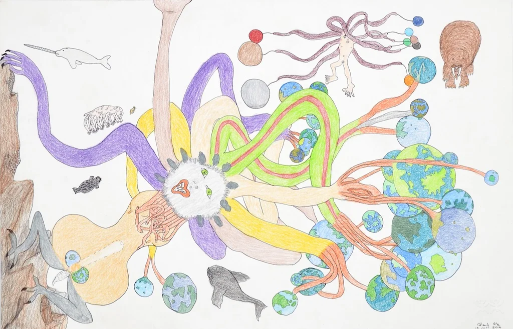 Untitled (Squid And Worlds) 15 x 23 Pencil Crayon and Ink SOLD #148-2092
