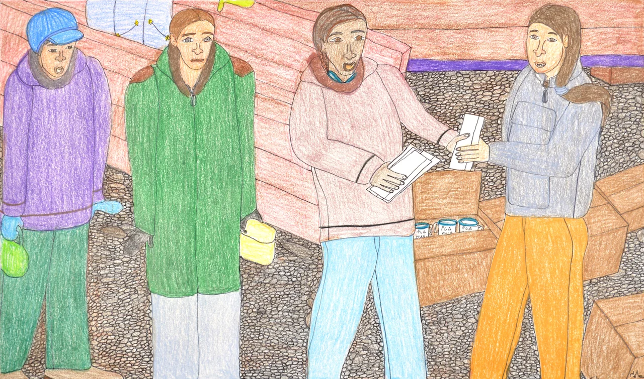 Untitled (Payday) 15 x 30 Pencil Crayon and Ink SOLD #148-2121