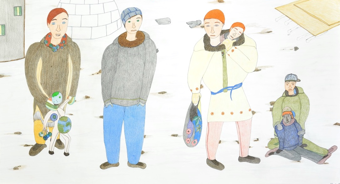 Untitled (Family in Front of Igloo) 26.5 x 50 Pencil Crayon and Ink SOLD #148 - 2073