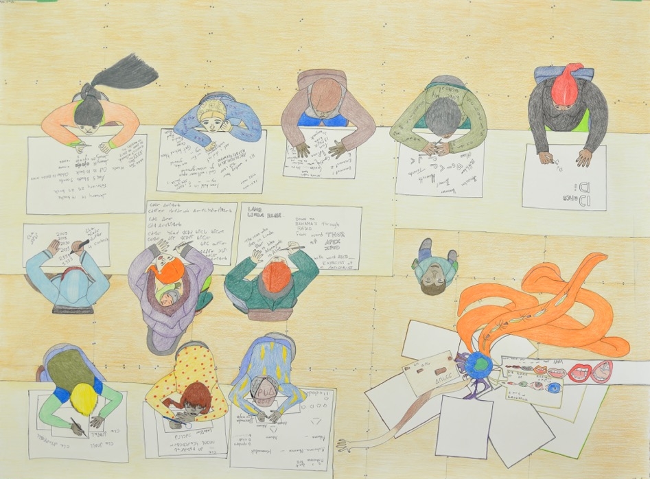 Untitled (Overhead of Classroom) 36.5 x 50 Pencil Crayon and Ink SOLD #148-2070