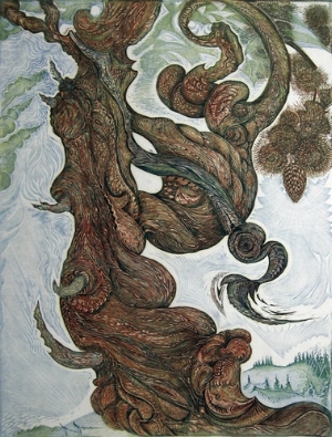 Richard Calver The Wizard Tree 26.5 x 20 Linocut