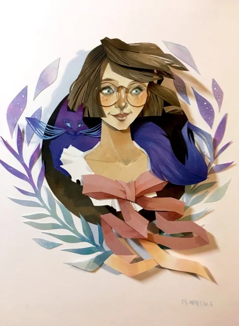 Girl With Cat 9.5 x 7.5 Collage, Guache $ 475
