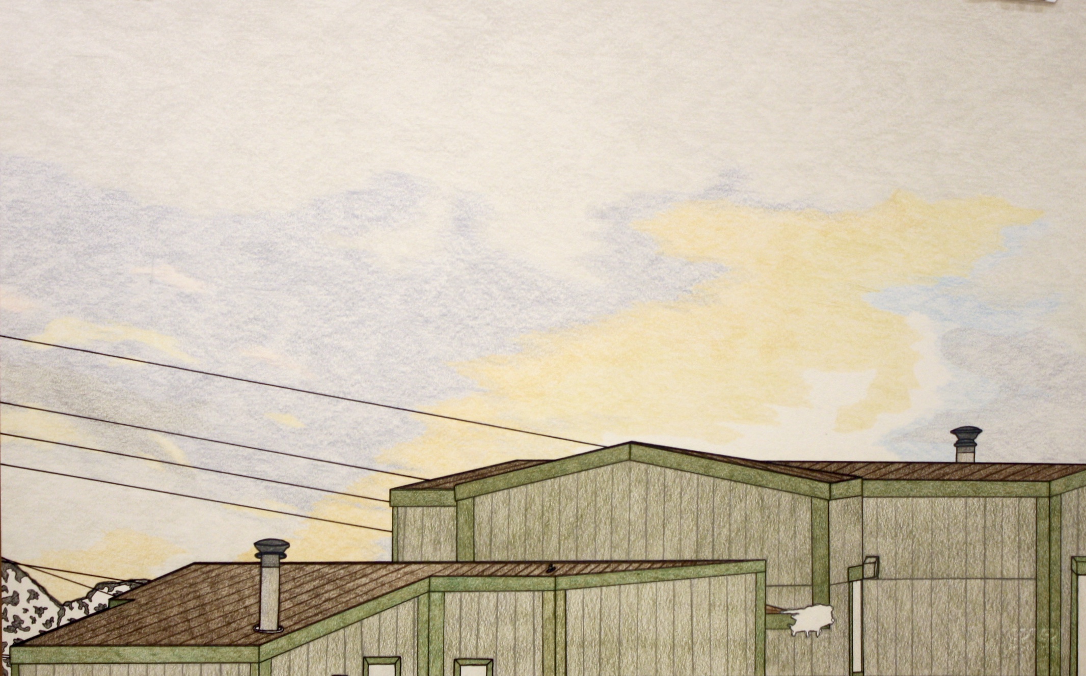 Nicotye Samayualie ”Top of Gin House” in R.C. Valley 15 x 23 Coloured Pencil and Ink SOLD # 191 - 0590