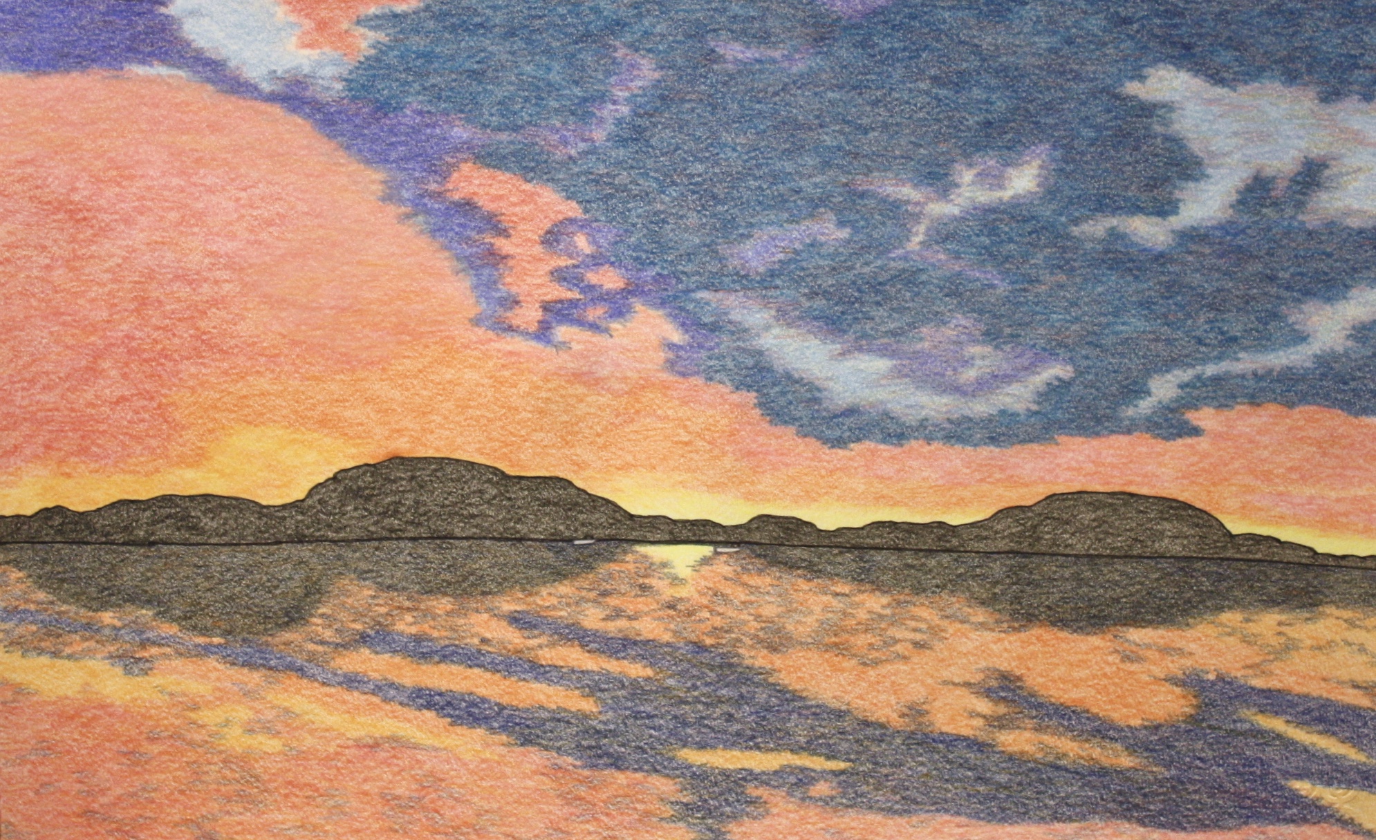 Nicotye Samayualie Sunset 15x23 Coloured Pencil on Paper SOLD # 191-0596