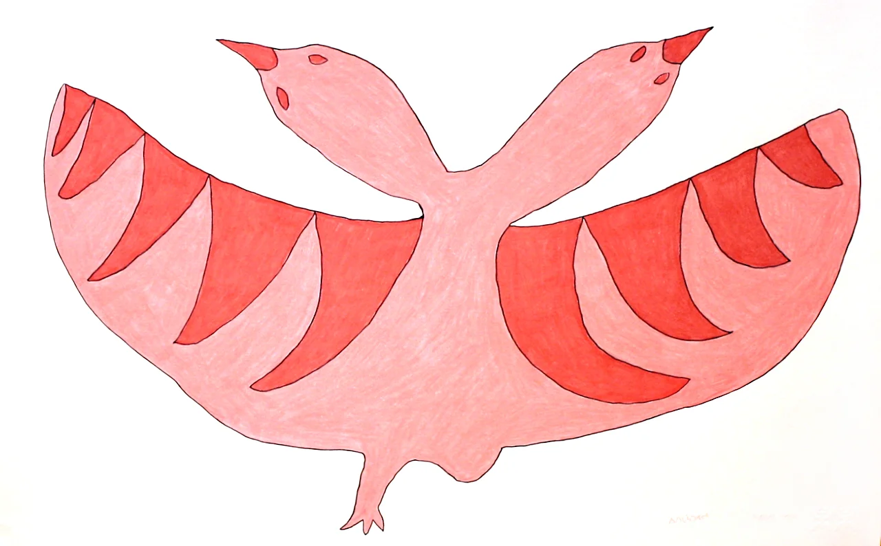 Samaiyu Akesuk Untitled (Pink Double Headed Bird) 15x23 Coloured Pencil, Ink on Paper $ 900 # 198-0077