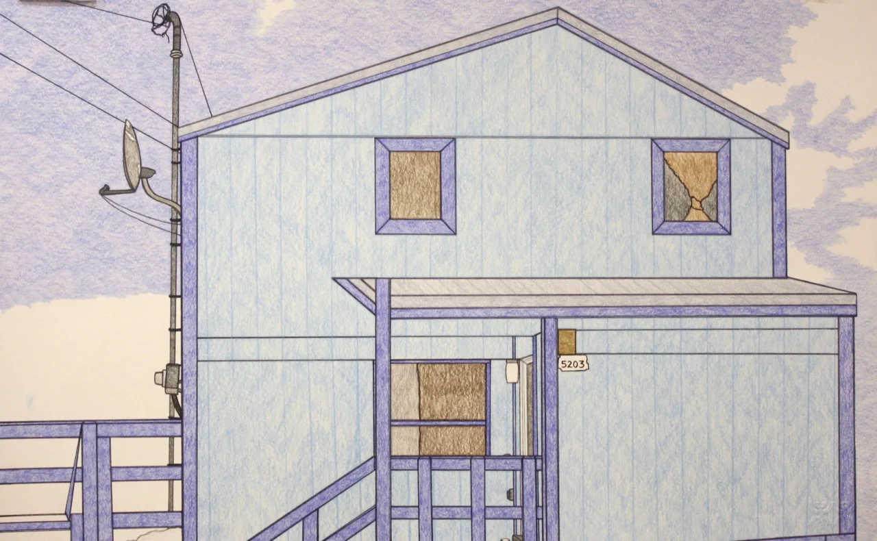 Nicotye Samayualie "My Apartment" 5203 Coloured Pencil on Paper 15x23 SOLD # 191-0591