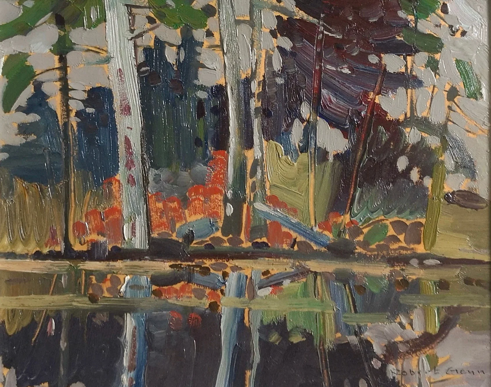 Pool Reflection, Beaver Dam Lake 8 x 10 Oil on Board 1970 SOLD