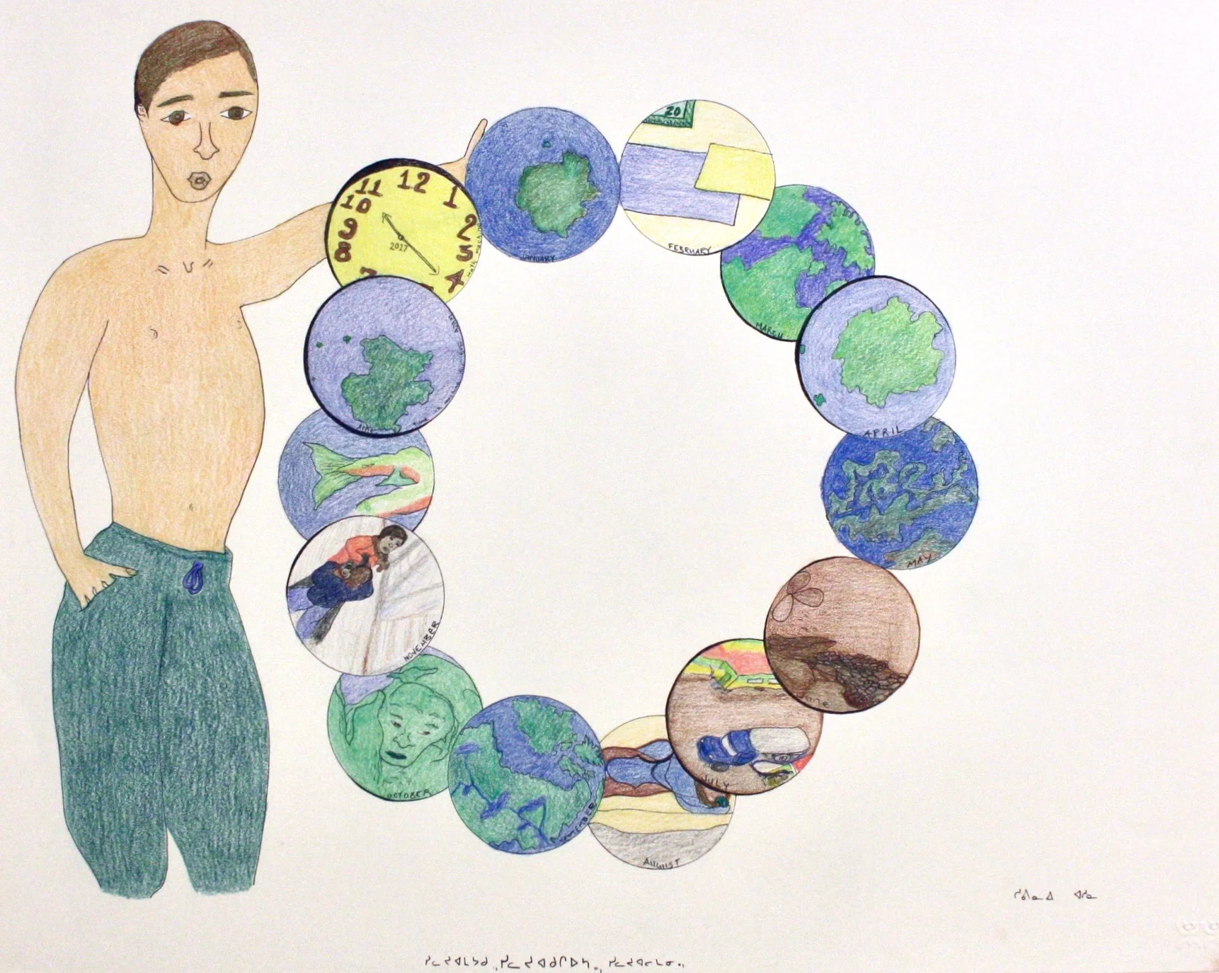 Shuvinai Ashoona Untitled (Untitled (World Clock)Z Pencil Crayon and Ink 23 x 30 $ 2025 148 - 2162