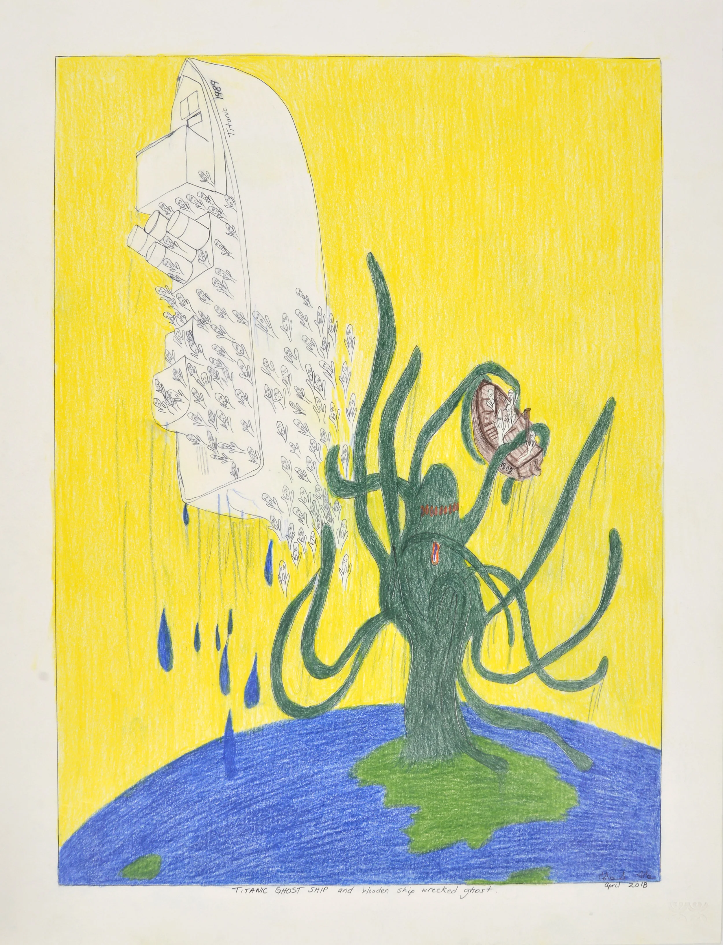  Untitled (Titanic Ghost Ship and Wooden Shipwrecked Ghost) 30 x 23 Coloured Pencil, Ink SOLD 148-2113 