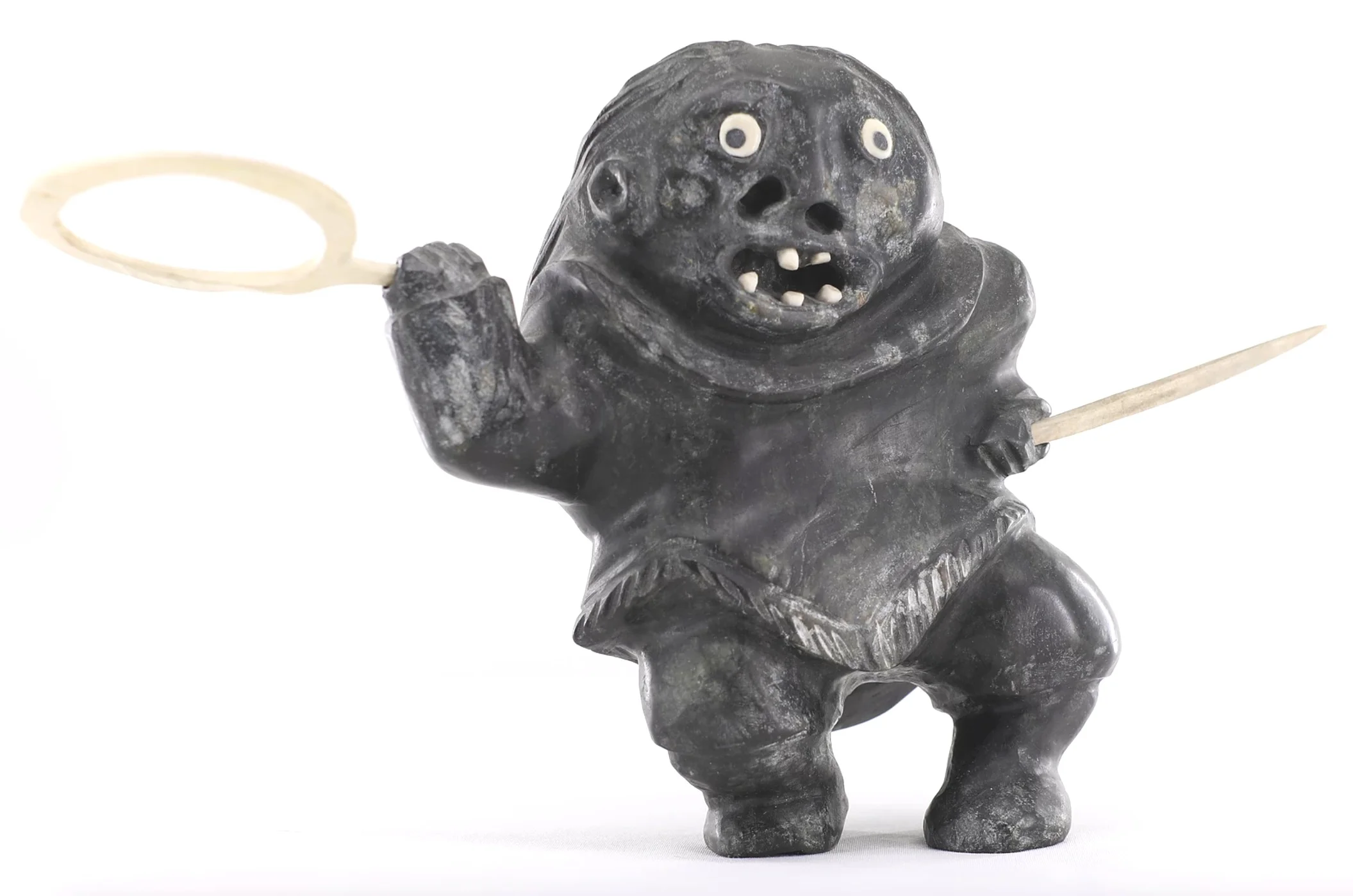  Nelson Takkiruq Drum Dancer 10 x 17.7 x 5.1 Inches Stone, Bone c. 1980  