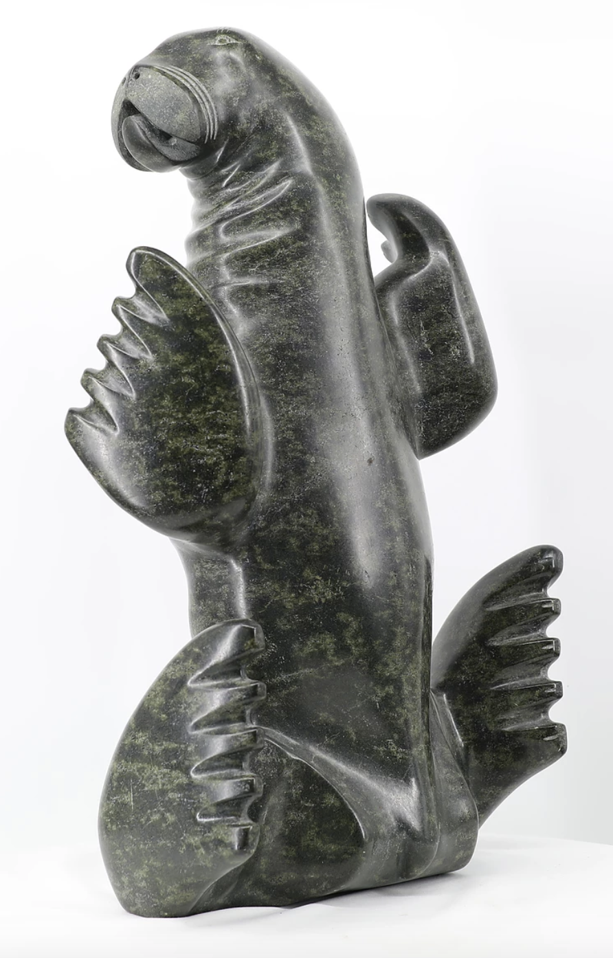  Nalenik Temela Cape Dorset Sitting Walrus 20.3 x 13 x 6.3 Inches Stone 1987 