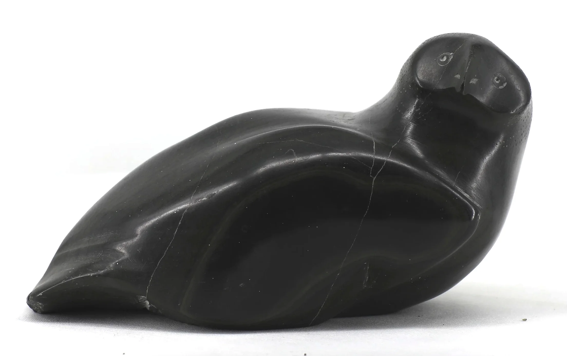  Johnassie Iqaluq Sanikiluaq Sitting Owl 3.5 x 6.8 x 3.7 Inches Stone 1987 