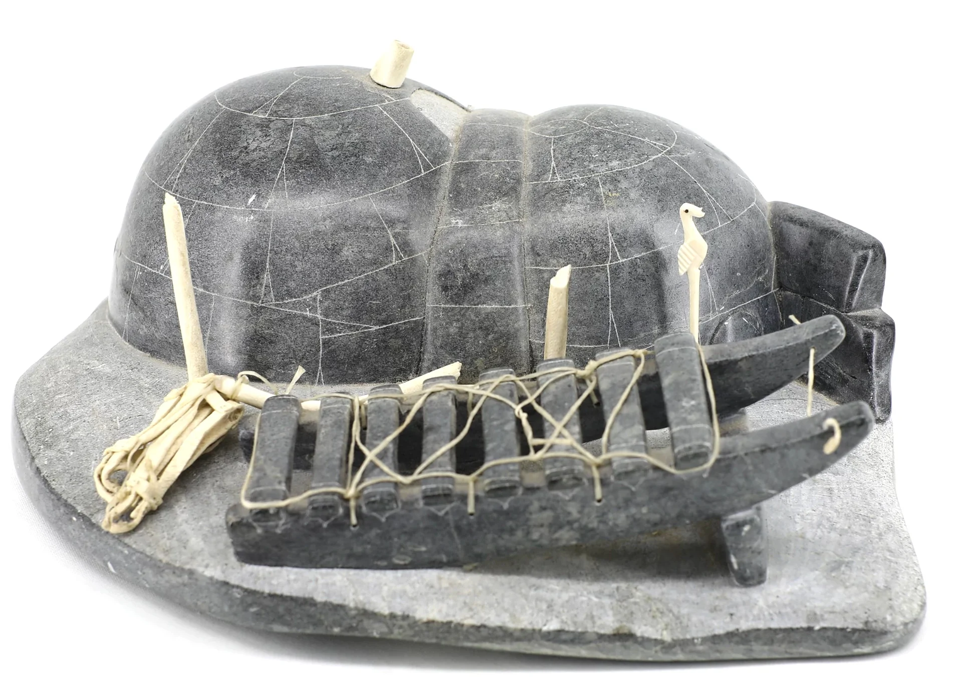  Unidentified Artist Puvirnituq Camp Scene 5 x 12 x 10 Inches Stone C. 1980 *NOTE RESTORATION 